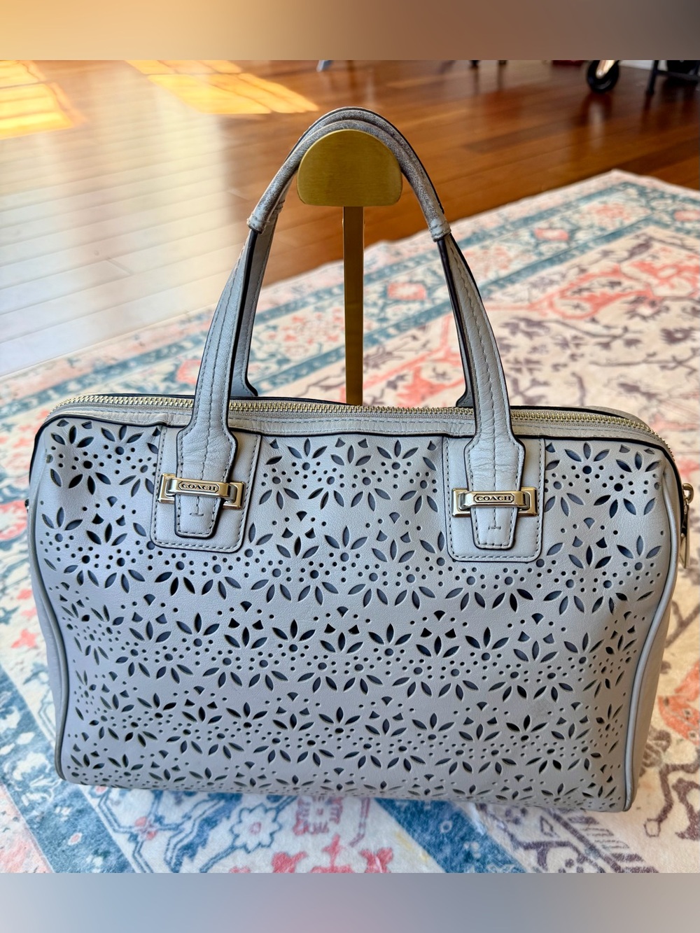 Coach Taylor Eyelet Leather Satchel with Accent Scarf (Style Number F27392). - Picture 4 of 14